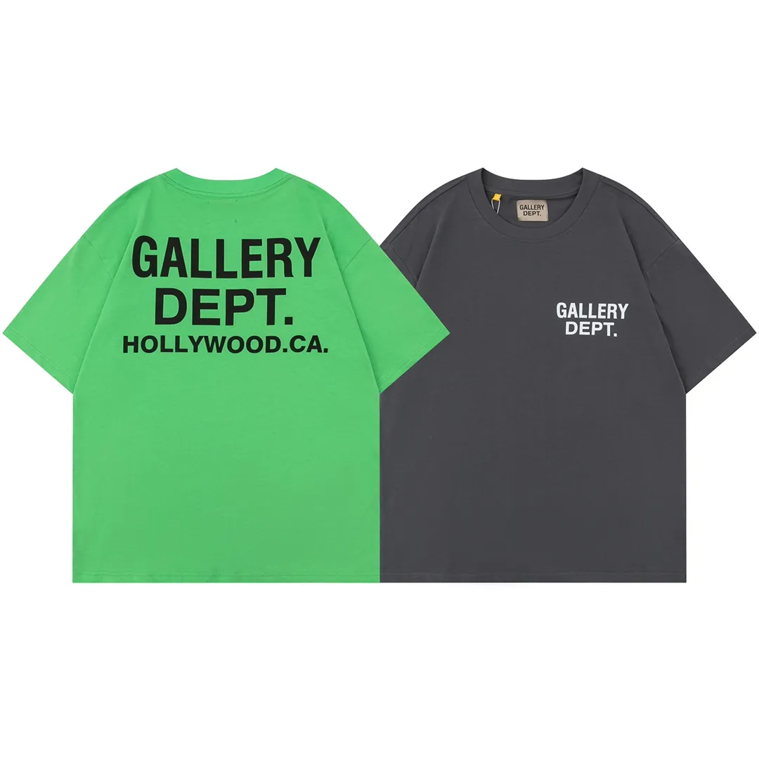 Model D126 Gallery dept European and American trendy brand washed printed T-shirt, same style for men and women, after washing and shaping, it does not change shape and does not pill, green, iron gray, S to XL, P106
